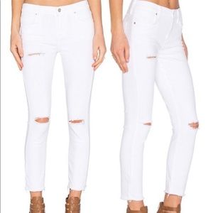 Agolde Sophie Crop High Rise Skinny Jeans in Offspring Distressed White Size 28